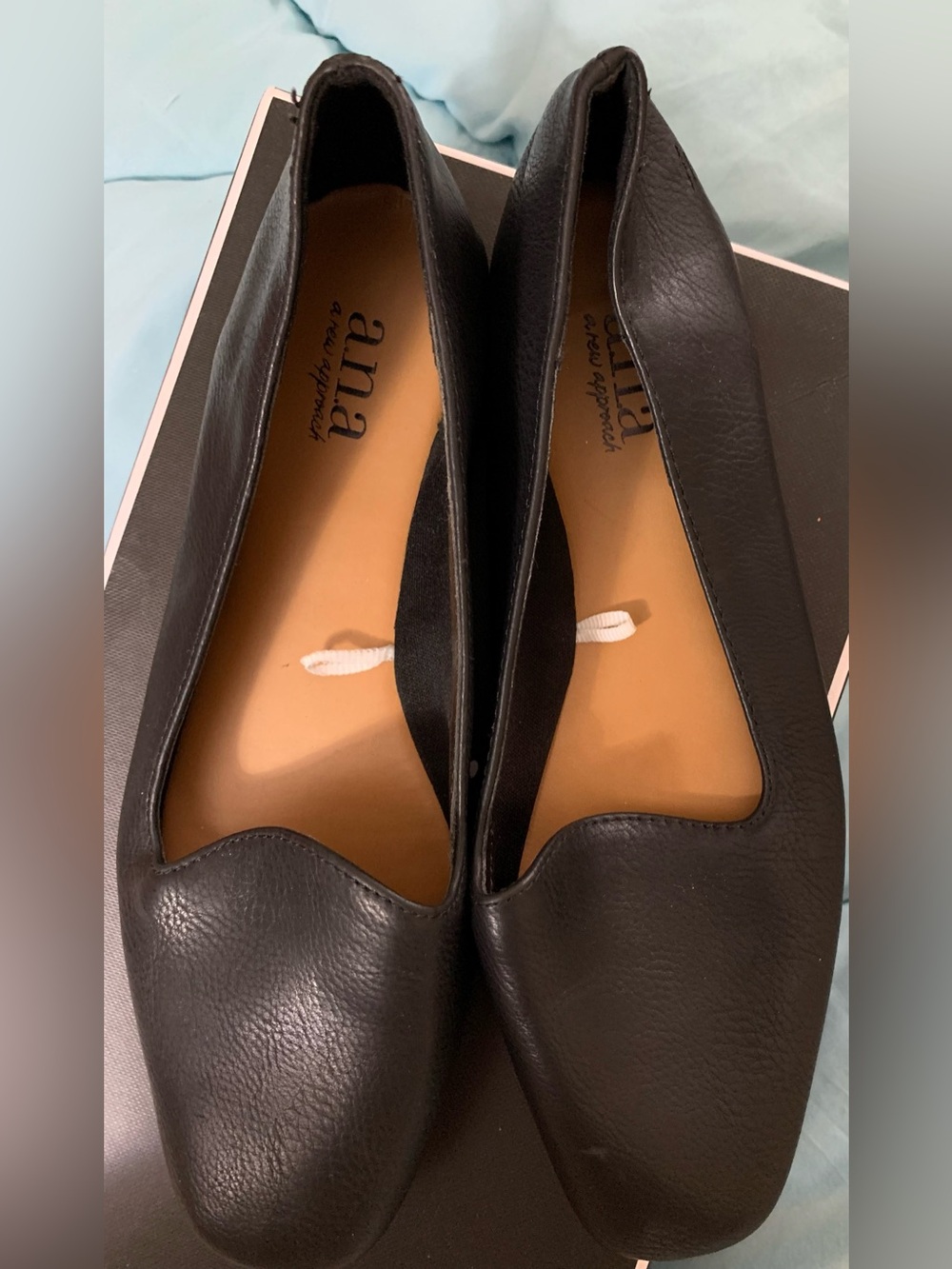 a.n.a Black Leather Slip-On Flats